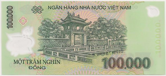 Vietnam polymer 100,000 Dong 2023 banknote, 100000₫, back