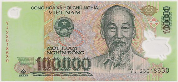 Vietnam polymer 100,000 Dong 2023 banknote, 100000₫, face