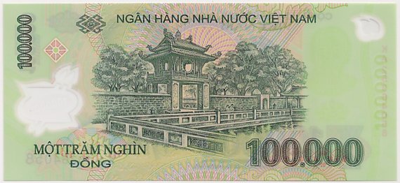 Vietnam polymer 100,000 Dong 2025 banknote, 100000₫, back