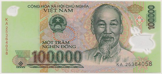 Vietnam polymer 100,000 Dong 2025 banknote, 100000₫, face