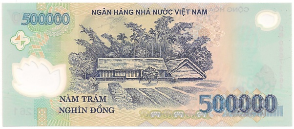 Vietnam polymer 500,000 Dong 2008 banknote, 500000₫, back