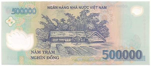 Vietnam polymer 500,000 Dong 2009 banknote, 500000₫, back