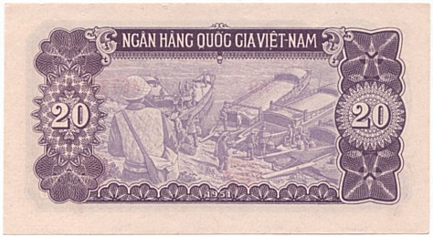 North Vietnam banknote 20 Dong 1951, back