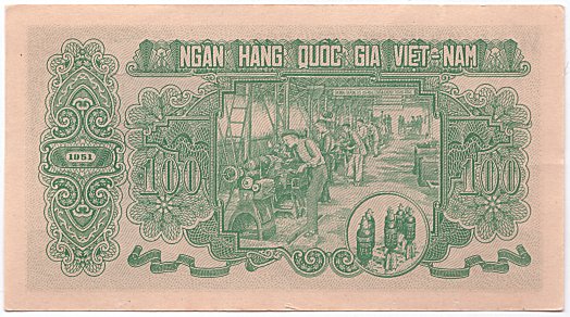 North Vietnam banknote 100 Dong 1951, back