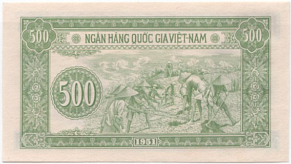 North Vietnam banknote 500 Dong 1951, back
