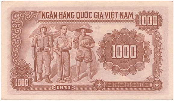 North Vietnam banknote 1000 Dong 1951, back