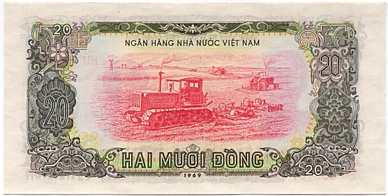 Vietnam banknote 20 Dong 1969, back