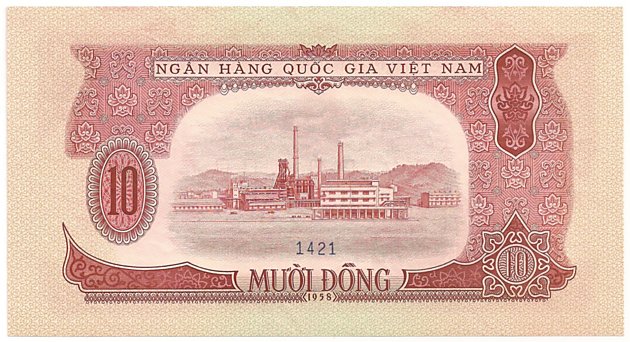 Vietnam banknote 10 Dong 1958 specimen, back