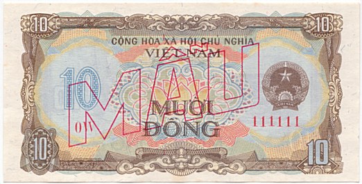 Vietnam banknote 10 Dong 1980 specimen, face