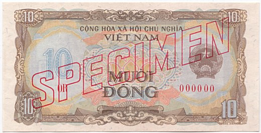 Vietnam banknote 10 Dong 1980 specimen, face