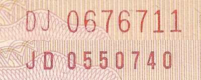 Serial number types on Vietnam 30 Dong 1981 banknotes