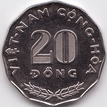 South Vietnam 20 Dong 1968 FAO coin, obverse