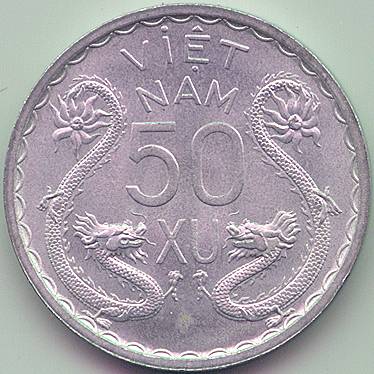 South Vietnam 50 xu 1953 coin, reverse