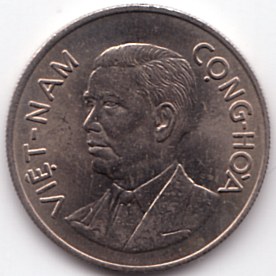 South Vietnam 1 Dong 1960 coin, president Ngo Dinh Diem, obverse