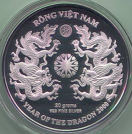 Vietnam 10000 Dong 2000 silver coin, dragons, obverse