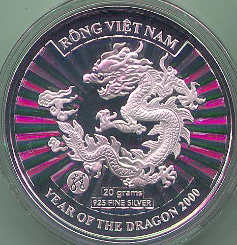 Vietnam 10000 Dong 2000 silver coin, dragon, obverse