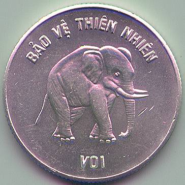 Vietnam 100 Dong 1986 coin, elephant, reverse