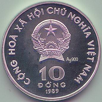 Vietnam 10 Dong 1989 commemorative coin, reverse