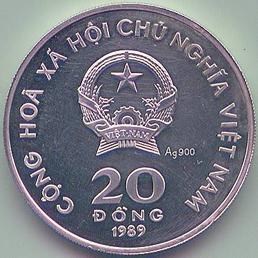 Vietnam 20 Dong 1989 commemorative coin, reverse