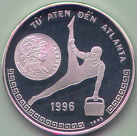 Vietnam 100 Dong 1995 coin, gymnastics, obverse