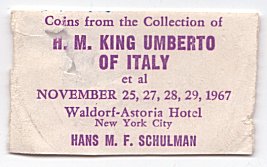 Coins from the Collection of H. M. King Umberto of Italy