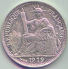 French Indochina 10 cent 1919 silver coin, obverse