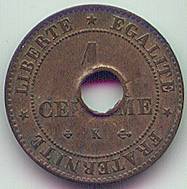 French Cochinchina sapeque 1875 coin, reverse