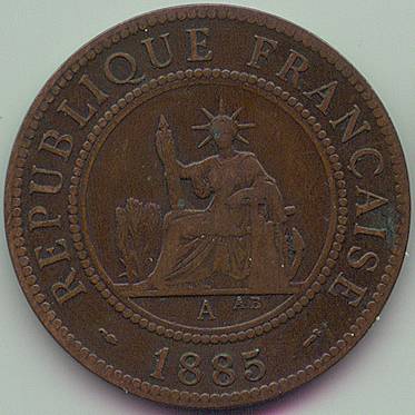 French Cochinchina 1 Cent 1885 coin, obverse