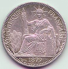 French Cochinchina 10 cent 1879 silver coin, obverse