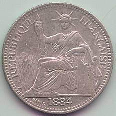 French Cochinchina 10 Cent 1884 silver coin, obverse