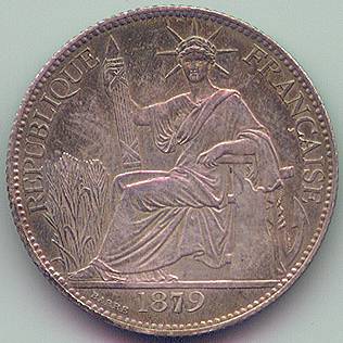 French Cochinchina 20 cent 1879 silver coin, obverse