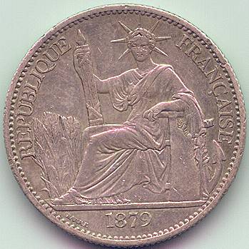French Cochinchina 50 cent 1879 silver coin, obverse