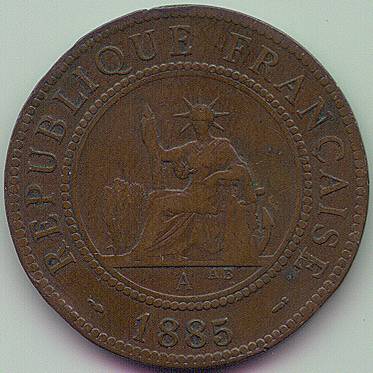 French Indochina 1 Cent 1885 coin, obverse