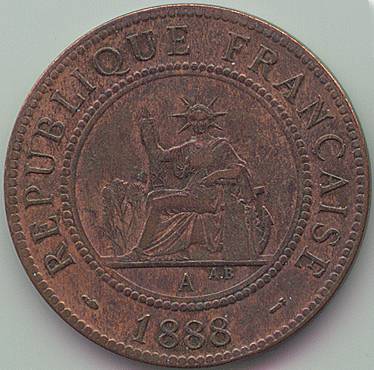 French Indochina 1 Cent 1888 coin, obverse