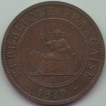 French Indochina 1 Cent 1889 coin, obverse