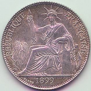 French Indochina 20 cent 1899 silver coin, obverse