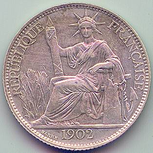 French Indochina 20 cent 1902 silver coin, obverse