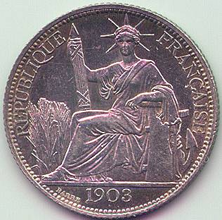 French Indochina 20 cent 1903 silver coin, obverse