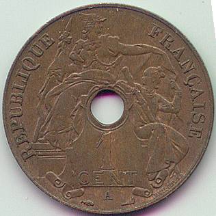 French Indochina 1 Cent 1908 coin, obverse