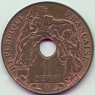 French Indochina 1 Cent 1909 coin, obverse