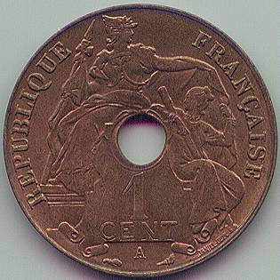 French Indochina 1 Cent 1912 coin, obverse