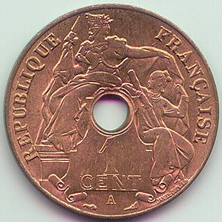 French Indochina 1 Cent 1920 coin, obverse