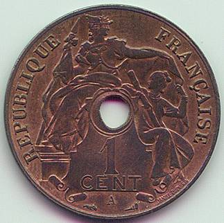 French Indochina 1 Cent 1921 coin, obverse