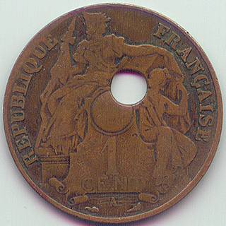 French Indochina 1 Cent 1922 error coin, obverse