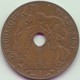 French Indochina 1 Cent 1931 torch coin, obverse
