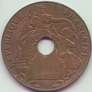 French Indochina 1 Cent 1937 coin, obverse