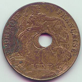 French Indochina 1 Cent 1921 error coin, obverse