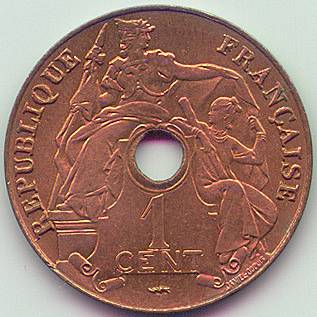French Indochina 1 Cent 1922 coin, obverse