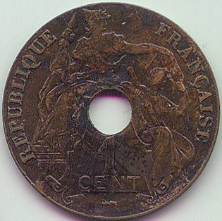French Indochina 1 Cent 1923 coin, obverse