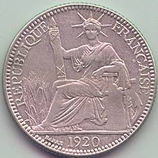 French Indochina 10 cent 1920 silver coin, obverse